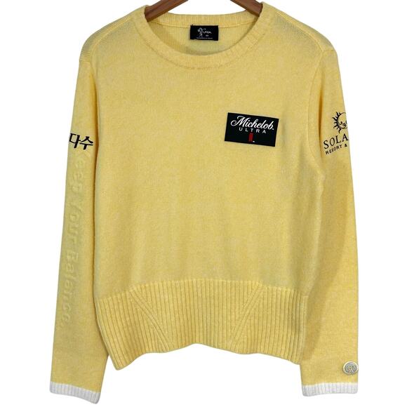 LPGA Yellow Wool Blend Sponsored Golf Pullover Sweater Size Medium - Picture 1 of 16